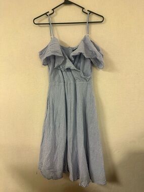 Lulus Dress Medium Yacht Rock Blue White Striped Off Shoulder Midi Cotton Lined